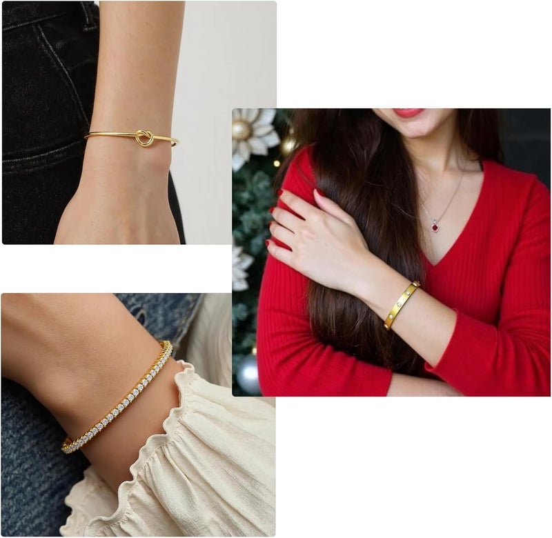 FAFUGA 18 K Gold Plated Love Bangle Bracelet Stack Cuff Jewelry for Women Jewelry Set for Women Gift with Box - Image 4